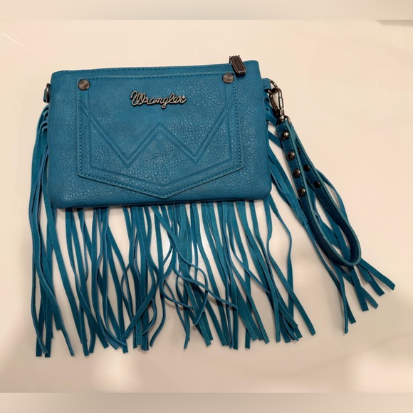Wrangler Teal Fringe Crossbody/Wristlet Bag - Picture 4 of 10